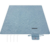 SONGMICS Patura picnic impermeabila 200x200 cm, cu ancore de fixare, pliabila, lavabila, multistrat, albastru cu model frunze