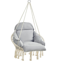 SONGMICS Scaun rotund tip leagan suspendat cu perna, pentru casa sau gradina, gri SONGMICS Scaun rotund tip leagan suspendat cu perna, pentru casa sau gradina, gri
