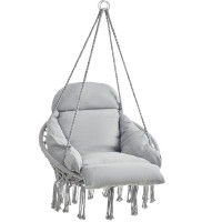SONGMICS Scaun suspendat tip hamac cu perna groasa, stil scandinav, cadru metalic, 120 kg, gri deschis