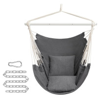 SONGMICS Fotoliu suspendat tip hamac cu 2 perne, lant si carabiniera incluse, 150x128 cm, gri inchis