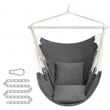 SONGMICS Fotoliu suspendat tip hamac cu 2 perne, lant si carabiniera incluse, 150x128 cm, gri inchis SONGMICS Fotoliu suspendat tip hamac cu 2 perne, lant si carabiniera incluse, 150x128 cm, gri inchis
