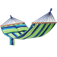 SONGMICS Hamac dublu cu bara lemn, perne incluse, maxim 300 kg, 210x150 cm, verde si albastru SONGMICS Hamac dublu cu bara lemn, perne incluse, maxim 300 kg, 210x150 cm, verde si albastru