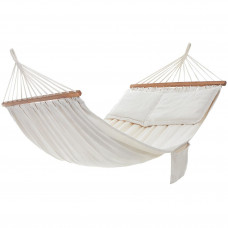 SONGMICS Hamac dublu cu bara lemn, perne incluse, maxim 300 kg, 210x150 cm, bej