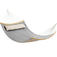 SONGMICS Hamac dublu cu bare curbate din bambus, perna inclusa, maxim 225 kg, 200x140 cm, gri