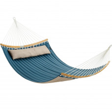 SONGMICS Hamac dublu cu bare curbate din bambus, perna inclusa, maxim 225 kg, 200x140 cm, albastru SONGMICS Hamac dublu cu bare curbate din bambus, perna inclusa, maxim 225 kg, 200x140 cm, albastru