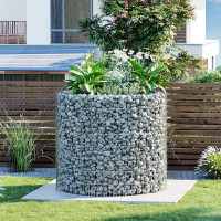 SONGMICS Cos de gabioane rotund pentru pietre, otel galvanizat, 90x90x80cm, argintiu