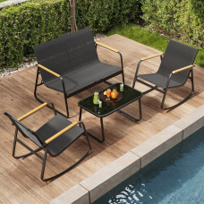 SONGMICS Set mobilier gradina 4 locuri, 2 scaune balansoar, canapea si masa, cadru metalic, negru SONGMICS Set mobilier gradina 4 locuri, 2 scaune balansoar, canapea si masa, cadru metalic, negru