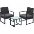 SONGMICS Set mobilier pentru gradina cu 2 scaune cu perne si masuta, cadru metalic, impletitura PE, negru si gri [8]