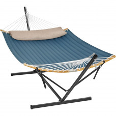 SONGMICS Hamac cu suport metalic, cu suprafata captusita, reglabil, include perna, 200 kg, 300x120x110 cm, albastru SONGMICS Hamac cu suport metalic, cu suprafata captusita, reglabil, include perna, 200 kg, 300x120x110 cm, albastru