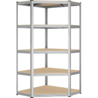 SONGMICS Raft de colt metalic cu 5 polite, pentru garaj sau depozitare, 70x70x180 cm, maxim 875 kg, argintiu