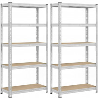 SONGMICS Set 2 rafturi metalice depozitare, 5 niveluri, reglabile, polite MDF, 875 kg, 40x90x180 cm, argintiu