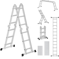 SONGMICS Scara multifunctionala din aluminiu, cu 2 placi tip platforma, 12 trepte, sarcina 150 kg, gri SONGMICS Scara multifunctionala din aluminiu, cu 2 placi tip platforma, 12 trepte, sarcina 150 kg, gri