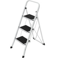 SONGMICS Scara pliabila cu 3 trepte, sarcina 150 kg, otel, 47x75x105 cm, alb si negru SONGMICS Scara pliabila cu 3 trepte, sarcina 150 kg, otel, 47x75x105 cm, alb si negru