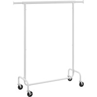 SONGMICS Suport pentru haine extensibil pe roti, bara reglabila 110-150 cm, stil industrial, 150x45x160 cm, alb mat SONGMICS Suport pentru haine extensibil pe roti, bara reglabila 110-150 cm, stil industrial, 150x45x160 cm, alb mat