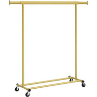 SONGMICS Suport pentru haine cu sina superioara extensibila, pe roti, reglabil pe latime, 45x(92-132)x160cm, auriu SONGMICS Suport pentru haine cu sina superioara extensibila, pe roti, reglabil pe latime, 45x(92-132)x160cm, auriu