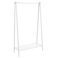 SONGMICS Suport haine cu bara si raft inferior, cadru metalic, 93x34x153 cm, alb
