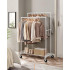 SONGMICS Suport haine cu 2 bare si raft, cu roti, cadru metalic, design industrial, 100x59x162 cm, alb [10]