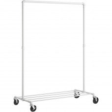 SONGMICS Suport pentru haine mobil cu raft inferior, cadru metalic, stil industrial, 100x49x163 cm, alb