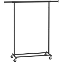 SONGMICS Suport pentru haine cu sina superioara extensibila, pe roti, reglabil pe latime, 45x(92-132)x160cm, negru