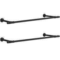 SONGMICS Set 2 sine metalice de agatat haine, montare pe perete, aspect industrial, 84x30x7cm, negru