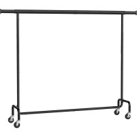 SONGMICS Suport haine cu roti, bara extensibila pentru umerase, structura metalica sarcina mare, 45x160-200x163 cm, negru