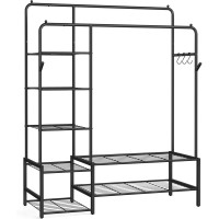 SONGMICS Suport haine cu 2 bare si 7 rafturi, carlige suplimentare de agatare, capacitate 180 kg, 45x116x173 cm, negru