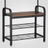 VASAGLE Cuier pentru haine, cu banc depozitare pantofi, 9 carlige detasabile, sina pentru haine, 34x77x183cm, industrial, maro rustic si negru [4]