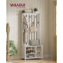 VASAGLE Cuier pentru hol cu banca, raft pantofi si 7 carlige duble, 81x35x180 cm, alb rustic [4]