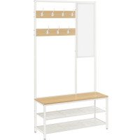 VASAGLE Cuier cu rafturi depozitare pantofi si ​​oglinda, industrial, 35x98x180 cm, maro stejar si alb