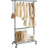 SONGMICS Suport pentru haine, cu raft si 2 sine de agatat, cadru metalic, cu roti, 130x49x198cm, industrial, negru [9]