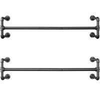 SONGMICS Set 2 sine metalice de agatat haine, montare pe perete, aspect industrial, 112x30x30cm, negru