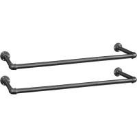 SONGMICS Set 2 sine metalice de agatat haine, montare pe perete, aspect industrial, 92x30x8cm, negru