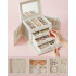 SONGMICS Cutie de bijuterii cu 4 nivele, 3 sertare, oglinda si incuietoare, 18x23x17cm, alb crem [6]