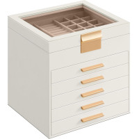 SONGMICS Cutie de bijuterii cu 6 nivele, 45 compartimente, capac sticla, 20x23x23 cm, alb SONGMICS Cutie de bijuterii cu 6 nivele, 45 compartimente, capac sticla, 20x23x23 cm, alb