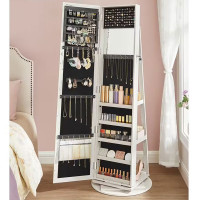 SONGMICS Oglinda de podea cu suport rotativ la 360°, cu spatiu de depozitare, 55x55x161cm, alb cenusiu SONGMICS Oglinda de podea cu suport rotativ la 360°, cu spatiu de depozitare, 55x55x161cm, alb cenusiu