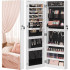 SONGMICS Dulap pentru bijuterii, cu oglinda design fara rama, MDF, montare pe perete sau usa, 37x10x108 cm, alb [2]
