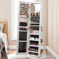 SONGMICS Oglinda de podea cu suport rotativ la 360°, cu spatiu de depozitare, 55x55x162 cm, alb cenusiu SONGMICS Oglinda de podea cu suport rotativ la 360°, cu spatiu de depozitare, 55x55x162 cm, alb cenusiu