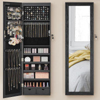 SONGMICS Dulap de bijuterii cu oglinda, din MDF, montare pe perete, 37x10x120 cm, negru