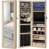SONGMICS Dulap pentru bijuterii cu oglinda, montare pe perete sau usa, material MDF, inchidere cu cheie, 120x37x10 cm, stejar [9]