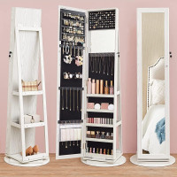 SONGMICS Dulap pentru bijuterii rotativ 360° cu oglinda, rafturi spate si incuietoare, MDF si sticla, 55x55x161 cm, gri stejar deschis SONGMICS Dulap pentru bijuterii rotativ 360° cu oglinda, rafturi spate si incuietoare, MDF si sticla, 55x55x161 cm, gri stejar deschis