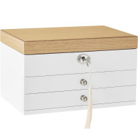 SONGMICS Cutie de bijuterii cu 3 nivele, 2 sertare, capac cu oglinda, 17x25x15cm, alb si maro