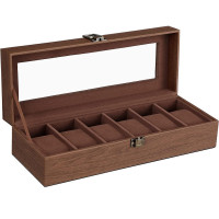 SONGMICS Cutie depozitare si organizare ceasuri, cu 6 locuri, MDF, 30x11x8 cm, maro