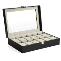 SONGMICS Cutie depozitare ceasuri cu 12 compartimente, capac din sticla, interior catifea, 30x21x9 cm, negru SONGMICS Cutie depozitare ceasuri cu 12 compartimente, capac din sticla, interior catifea, 30x21x9 cm, negru