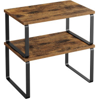 SONGMICS Raft organizator condimente extensibil set 2 bucati, metal si PAL, suprapozabil, 30x20x16 cm, maro rustic