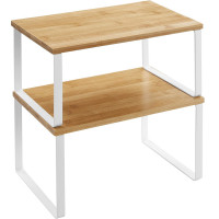 SONGMICS Set 2 rafturi de bucatarie suprapozabile, pentru ustensile sau condimente, 20x30x16cm, natur si alb SONGMICS Set 2 rafturi de bucatarie suprapozabile, pentru ustensile sau condimente, 20x30x16cm, natur si alb