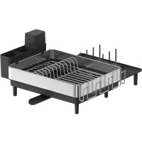 SONGMICS Suport vase inox cu scurgere extensibila, compartimente tacamuri si pahare, 51x49x23 cm, negru