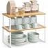 SONGMICS Raft organizator condimente extensibil set 2 bucati, metal si PAL, suprapozabil, 39x19x15 cm, maro natur [8]