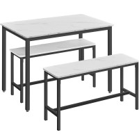 VASAGLE Masa de bar cu 2 banci, design industrial, 110x70x75 cm, alb marmura VASAGLE Masa de bar cu 2 banci, design industrial, 110x70x75 cm, alb marmura