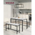 VASAGLE Masa de bar cu 2 banci, design industrial, 110x70x75 cm, alb marmura [2]