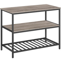 VASAGLE Raft de bucatarie tip insula, cadru de otel cu 3 nivele, stil industrial, 60x120x90cm, gri stejar VASAGLE Raft de bucatarie tip insula, cadru de otel cu 3 nivele, stil industrial, 60x120x90cm, gri stejar